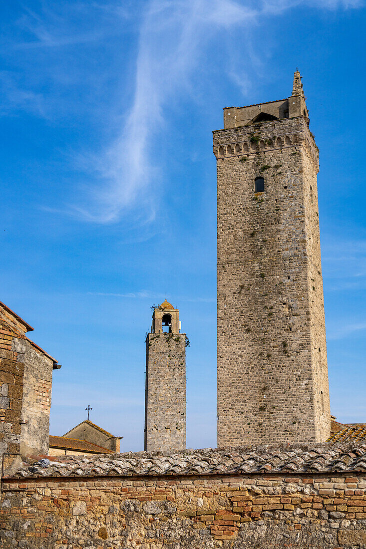 Torre Rognosa, left, and Torre Grossa in the medieval walled town of San Gimignano, Italy.