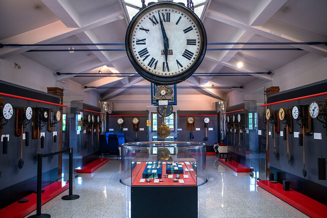 Railway clocks colection, The Basque Railway Museum, located in the garages and workshops of the former Urola railway in Azpeitia, Gipuzkoa, Euskadi, Basque country, Spain.