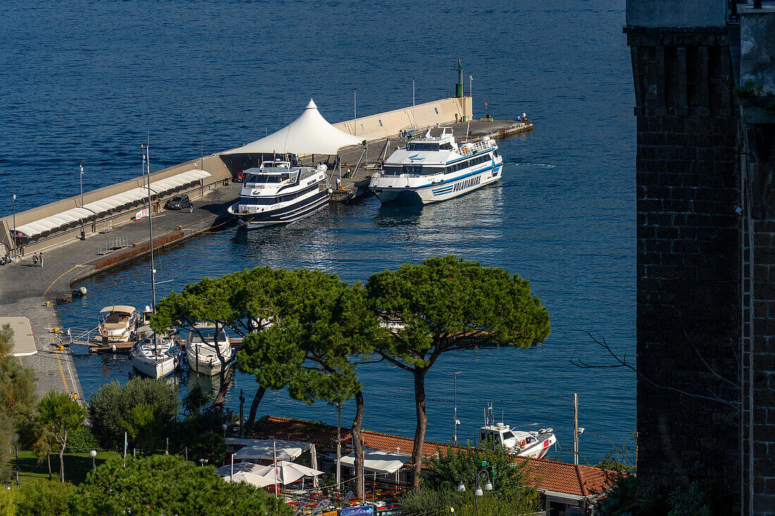 High-speed passenger ferries in the Marina Piccola harbor in Sorrento, Italy.