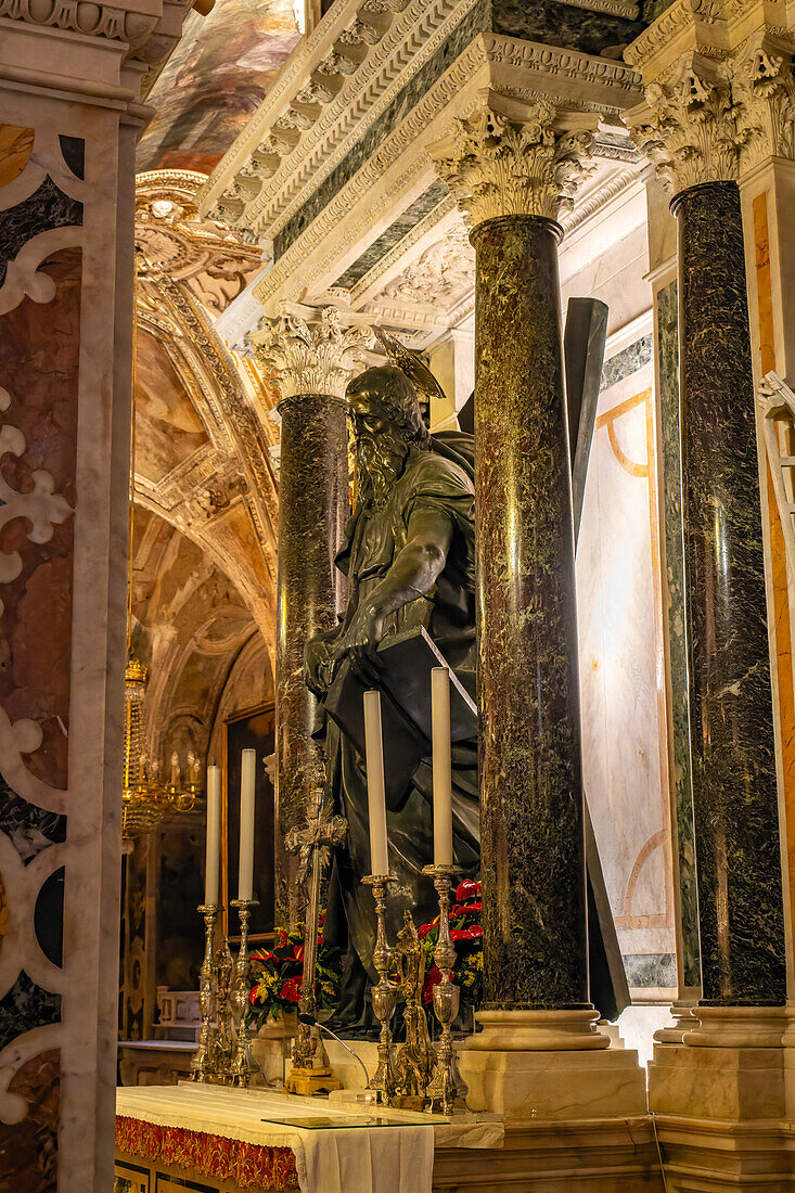 The ornate tomb of Saint Andrew in the crypt below the Amalfi Duomo or Cathedral, Amalfi, Italy.