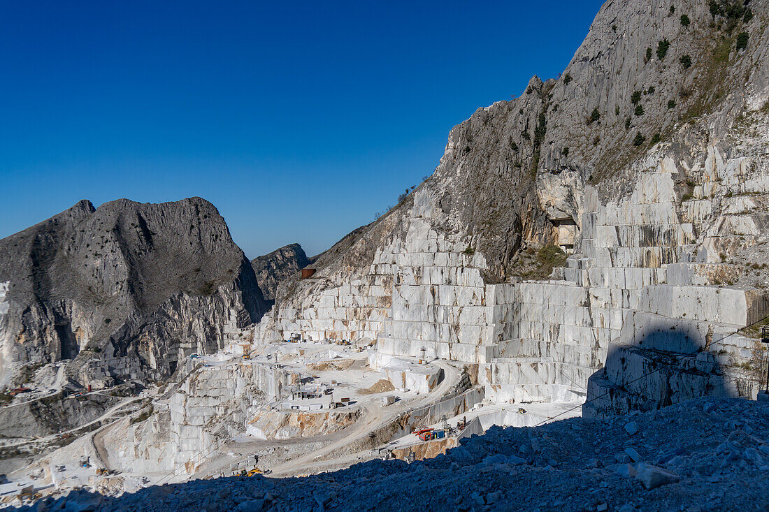 An active marble quarry in the Fantiscritti Basin in Apuan Alps near Carrara, Italy.