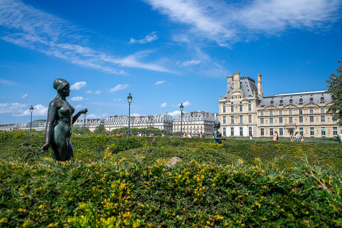 LÉté a bonze sculpture statue by the artist Aristide Maillol in the Jardin Du Carrousel in the jardin des tuileries Paris city center France.