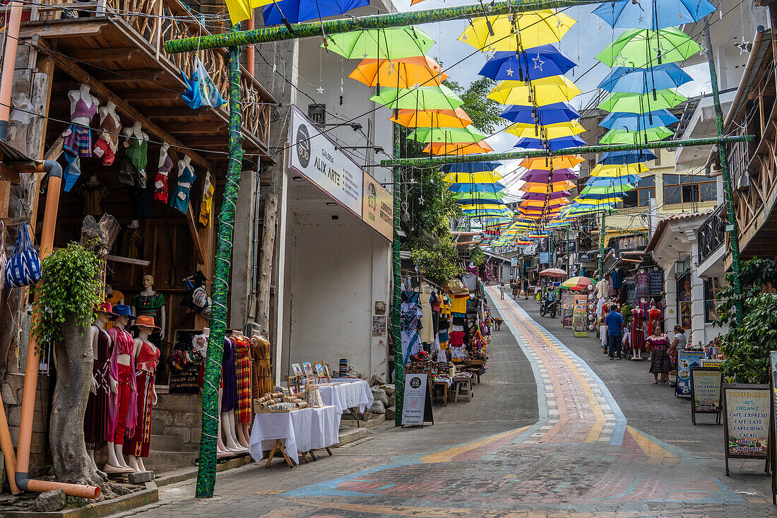 Calle de las sombrillas San Juan la Laguna, Lake Atitlan, Guatemala