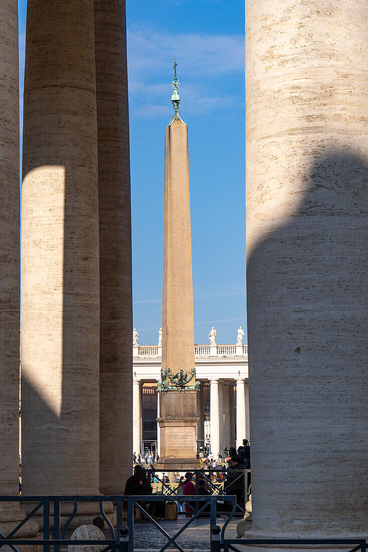 The Vatican Obelisk in the center of St. Peter's Square in Vatican City in Rome, Italy, brought from Egypt in 40 A.D.