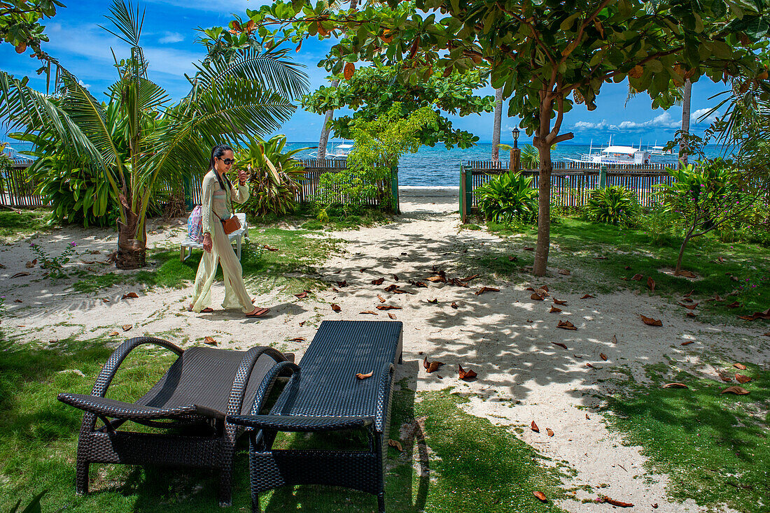 Hammocks of a hotel in Bounty beach, Malapascua island, Cebu, Philippines