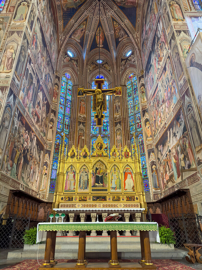 The Chancel Chapel, high altar & main altarpiece in the Basilica of Santa Croce in Florence, Italy.