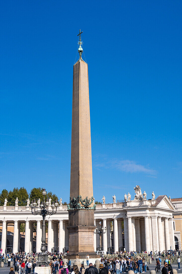 The Vatican Obelisk in the center of St. Peter's Square in Vatican City in Rome, Italy, brought from Egypt in 40 A.D.