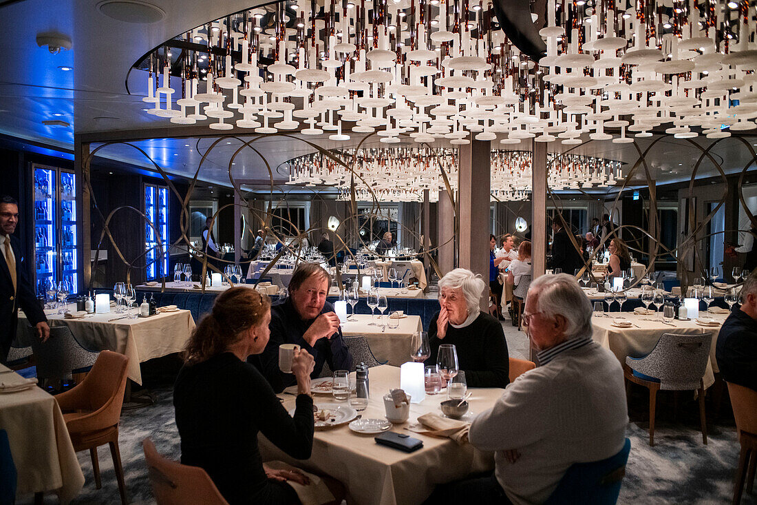 Main restaurant inside of the Silversea Endeavor in the coast of Greenland