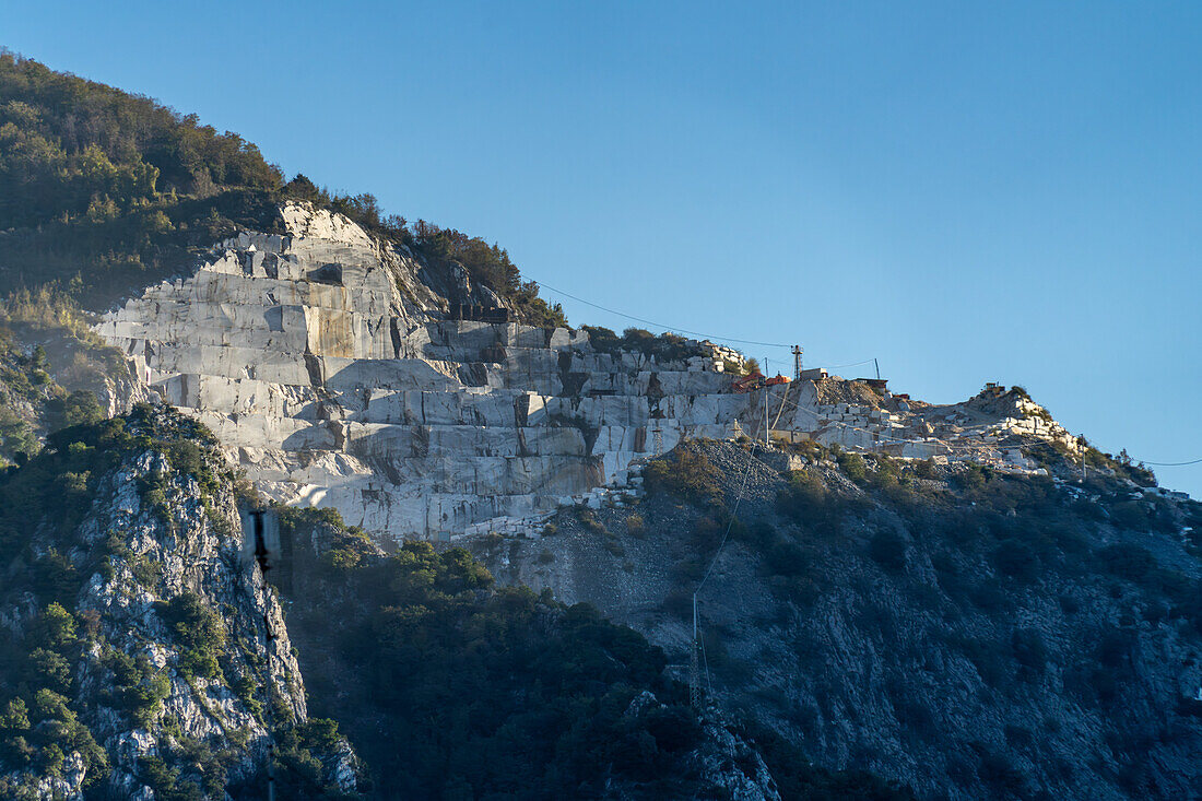 An active marble quarry in the Fantiscritti Basin in Apuan Alps near Carrara, Italy.