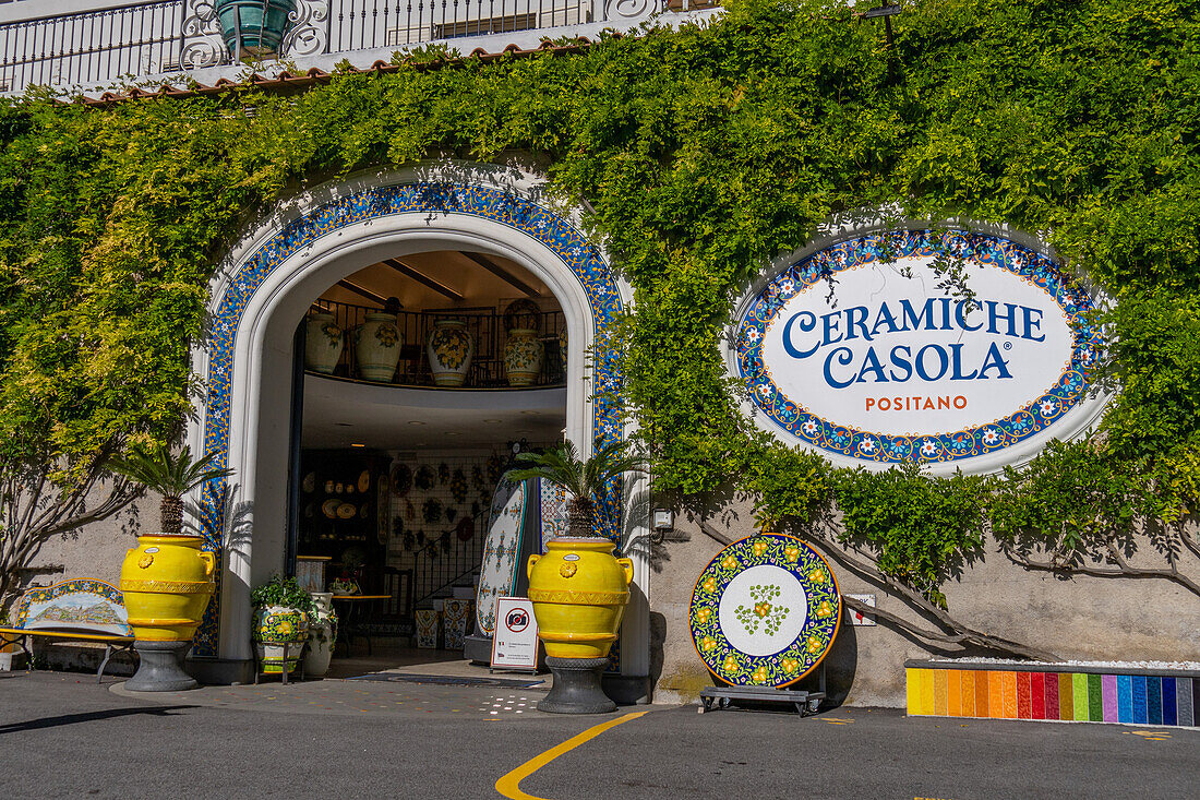 The entrance of a ceramic shop on the Amalfi Coast road in Italy.