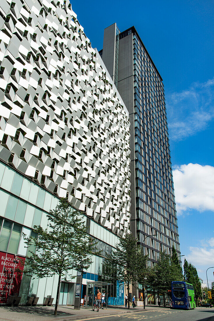 St. Paul's Tower, new apartments and Q-Park Car Park (Cheese Grater), St. Paul's Place, Arundel Gate, Heart of the City, Sheffield, Yorkshire, England