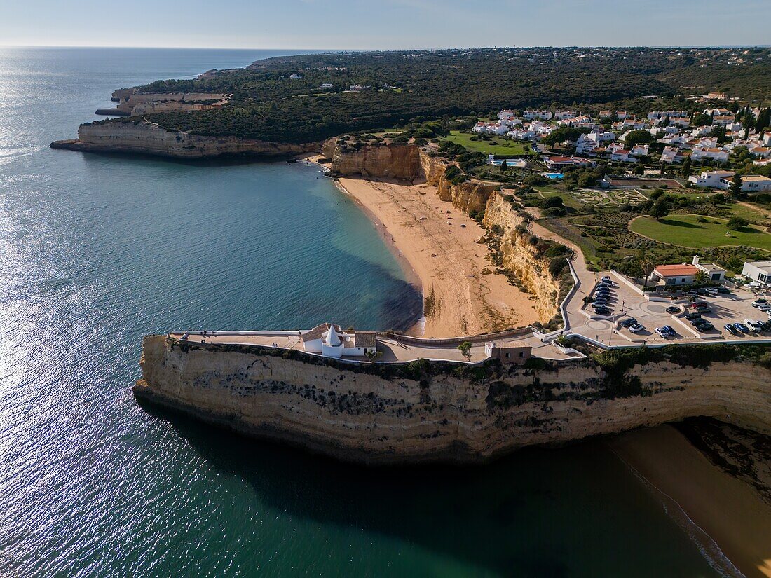 Aerial drone panoramic view of Fort of Nossa Senhora da Rocha (Fort of Our Lady of the Rock) (Castle of Porches), Porches, Lagoa, Algarve, Portugal