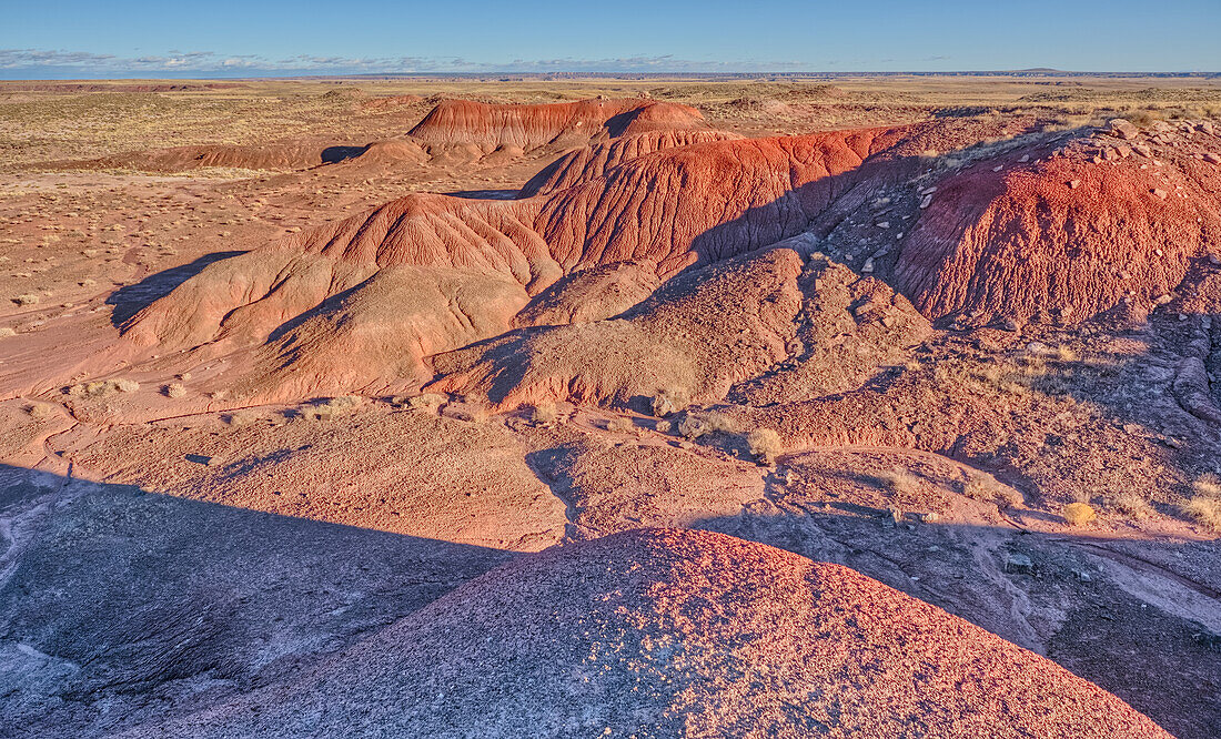 Red hills of bentonite clay overlooking Dead Wash in Petrified Forest National Park, Arizona, United States of America