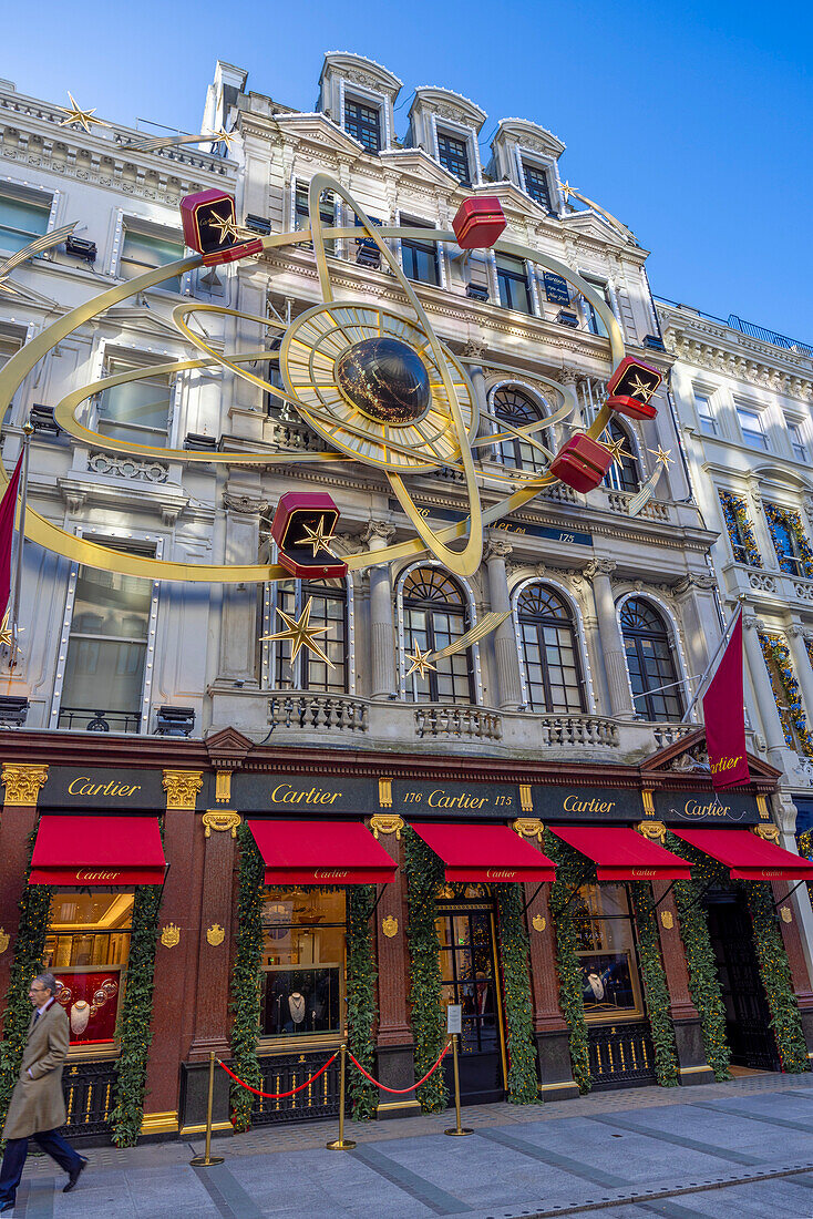 Cartier London New Bond Street Shop mit Weihnachtsdekoration, London, England, Vereinigtes Königreich