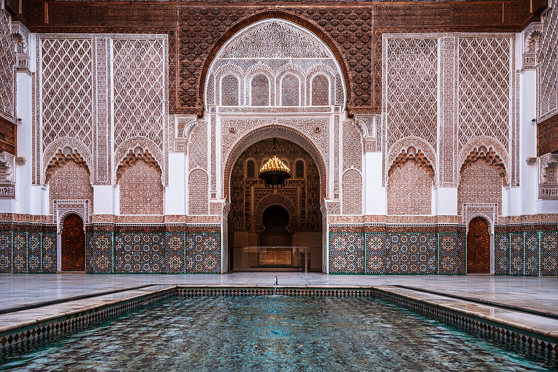 Medersa Ben Youssef, Moorish architecture of Islamic School, UNESCO, Marrakech, Morocco