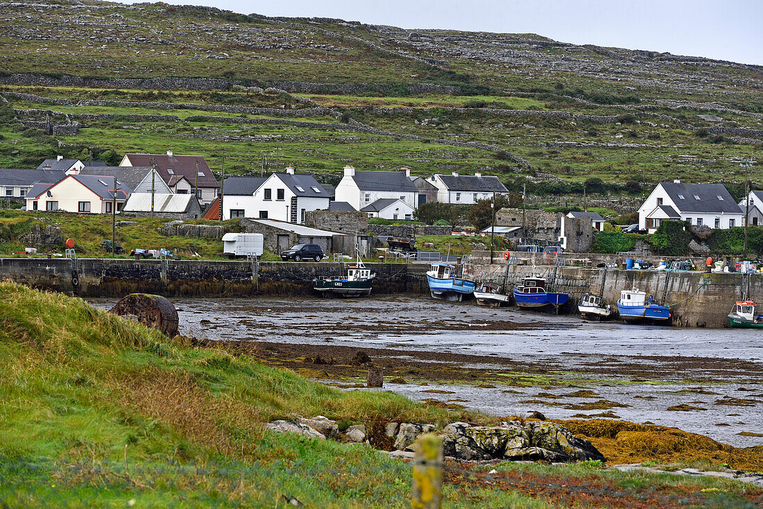 Small harbour of Rossaveel Lower, Inishmore, largest Aran Island, Galway Bay, County Galway, Connacht, Republic of Ireland