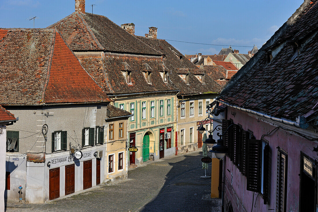 Scarilor street in the Lesser Town, Sibiu, Transylvania, Romania