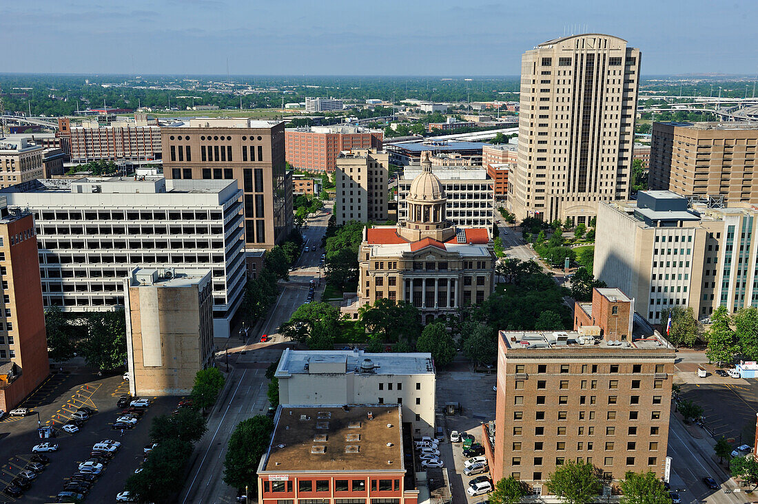 Blick von der Dachterrasse des Magnolia Hotels auf die Innenstadt, 1100 Texas Avenue, Houston, Texas, Vereinigte Staaten von Amerika