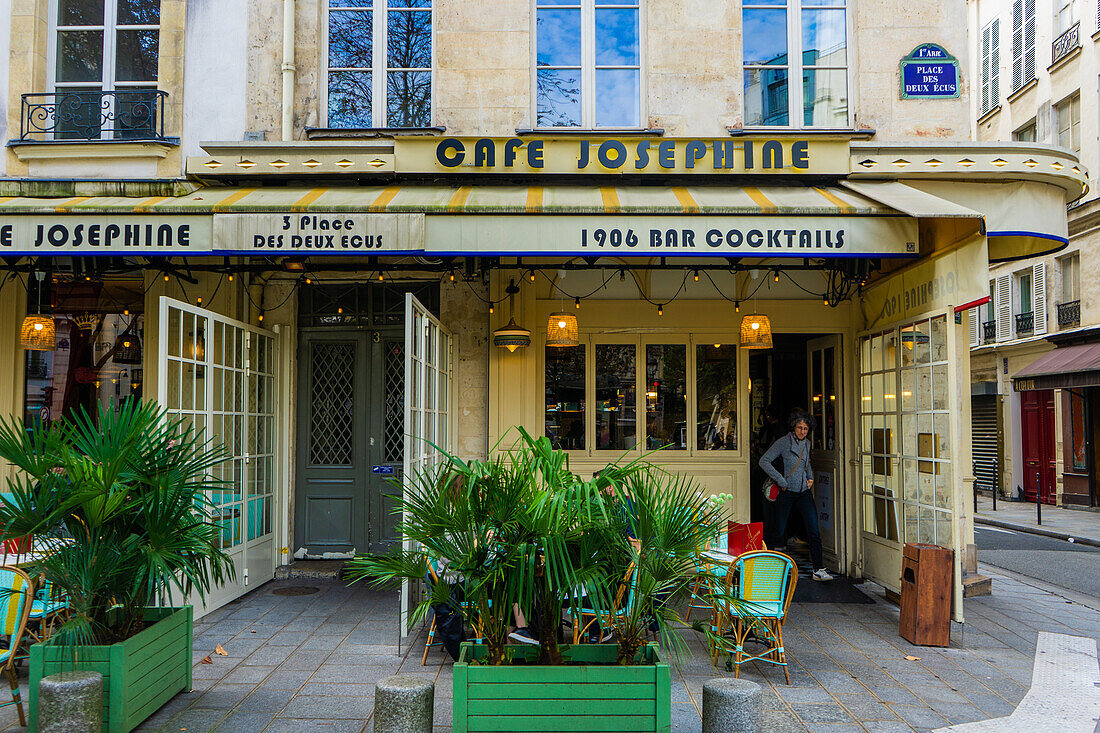 Terrace of Cafe Josephine on Place des Deux Ecus, Paris, France