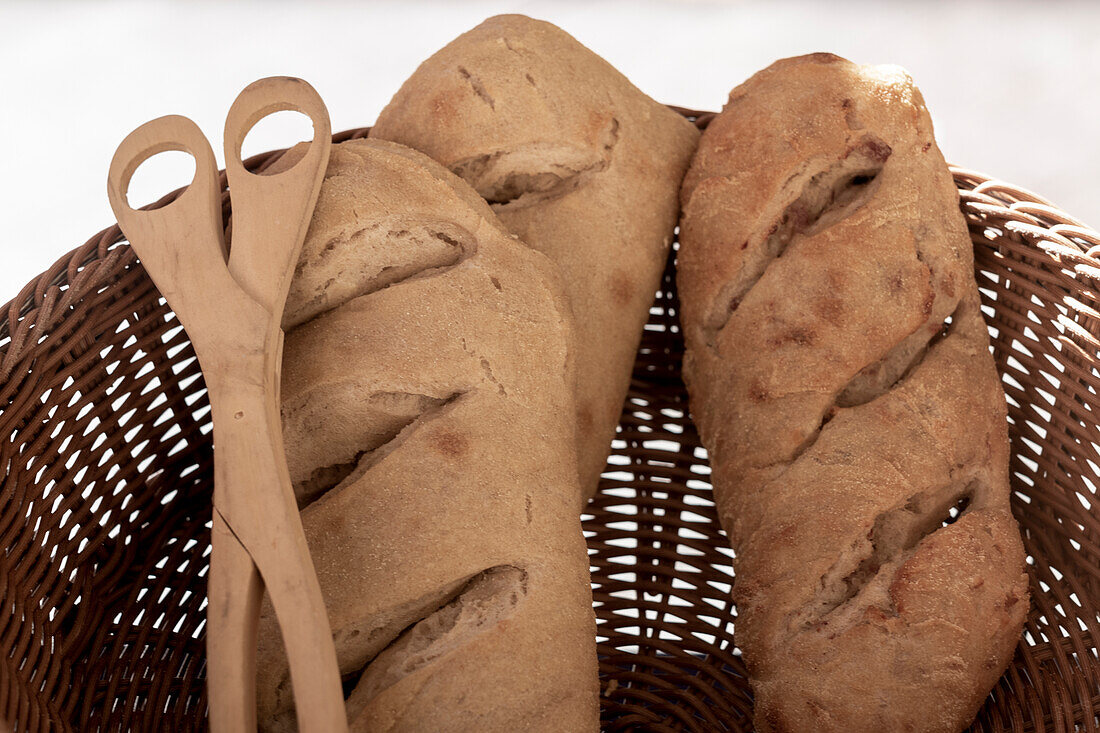 Fresh bread for sale at Marche Aux Fleurs (flower market), Cours Saleya, Nice, UNESCO, Alpes Maritimes, French Riviera, Provence, France