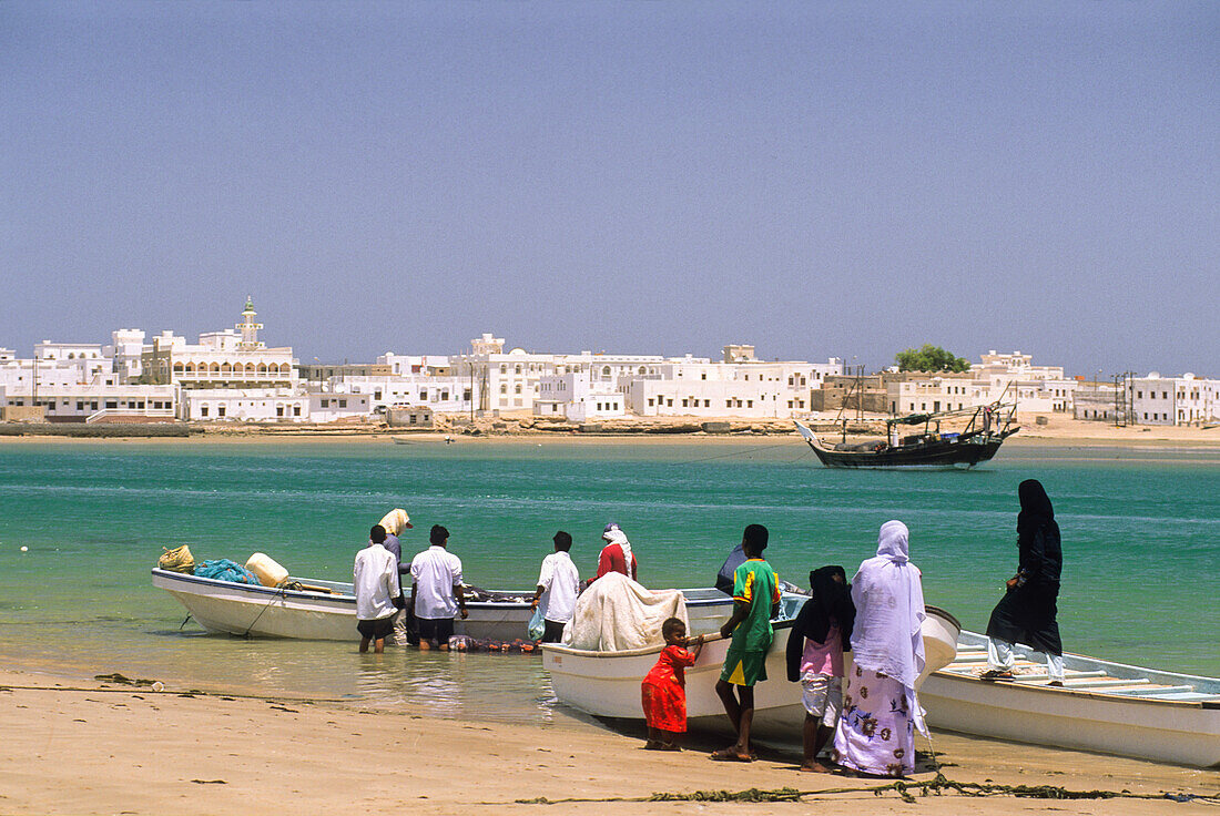 Fishing rowing boat on the beach of Sur, Sultanate of Oman, Arabian Peninsula