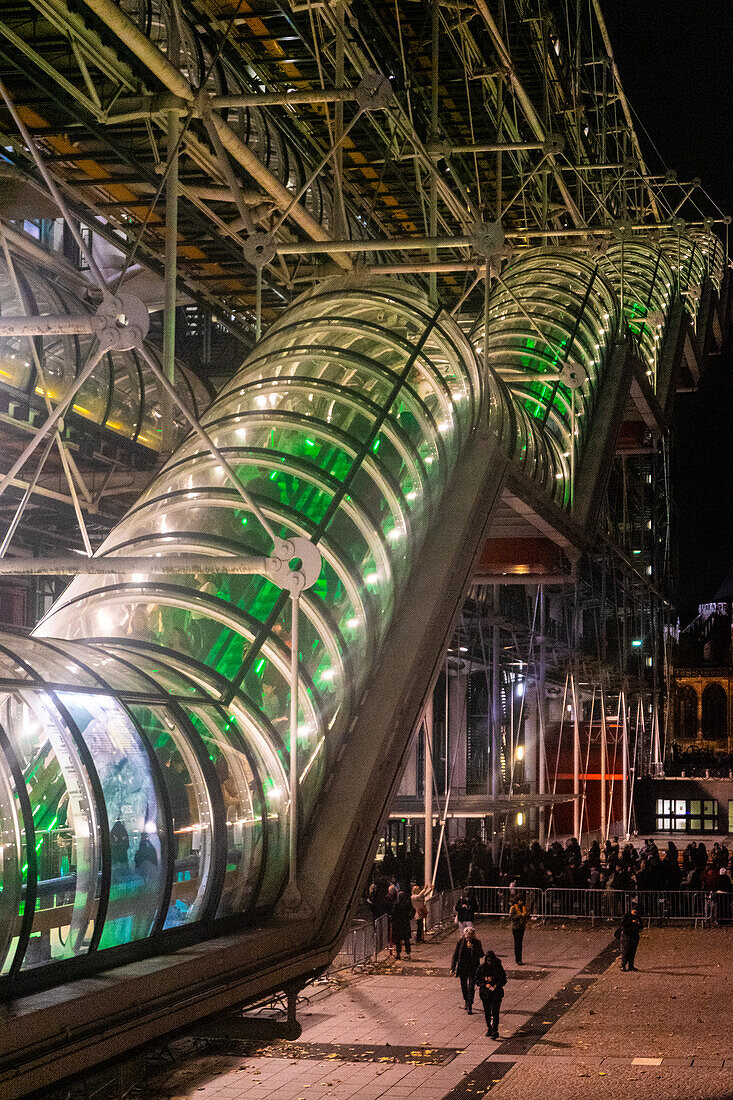 Pompidou Centre at night, Beaubourg, Paris, France