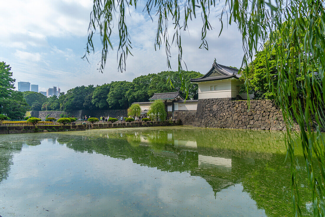 View of Ote-bori Moat, The East Gardens of the Imperial Palace, on a sunny day, Chiyoda, Tokyo, Honshu, Japan