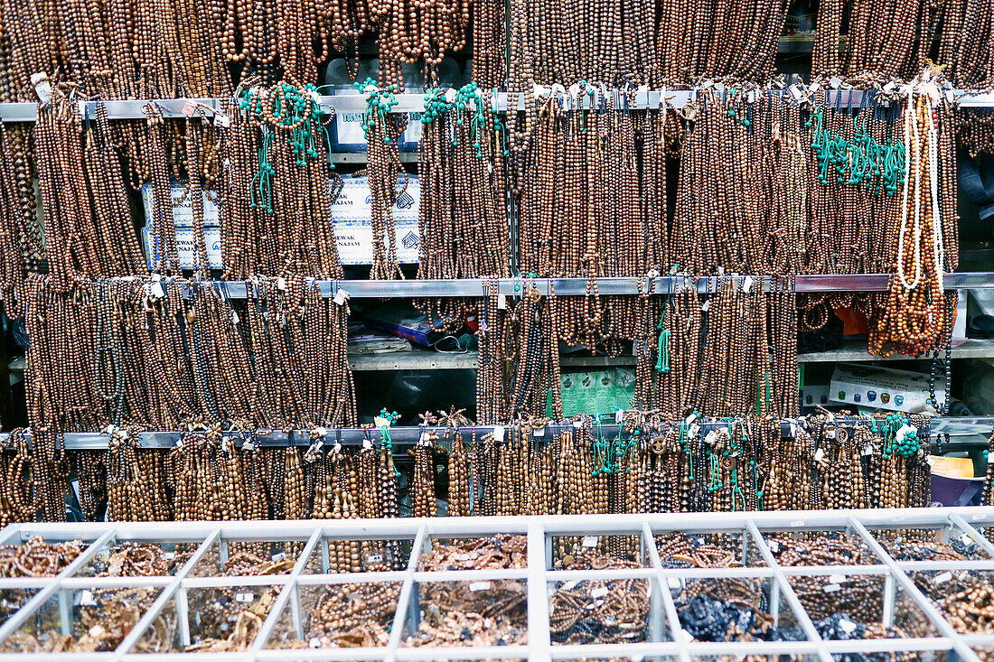 Islamic prayer beads for sale in market, Ampel Arab Quarter, Surabaya, Java, Indonesia