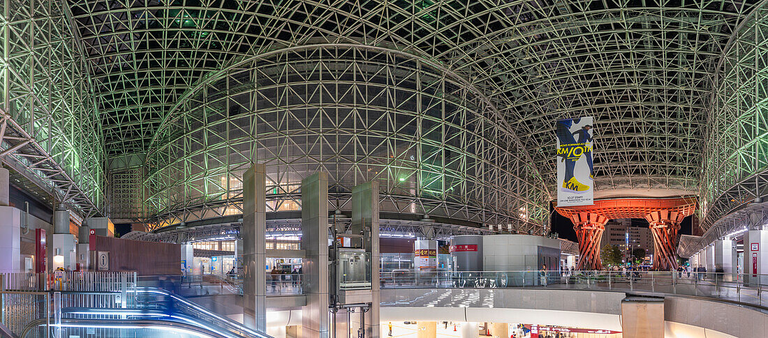 View of interior of Kanazawa Station at night, Kanazawa City, Ishikawa Prefecture, Honshu, Japan