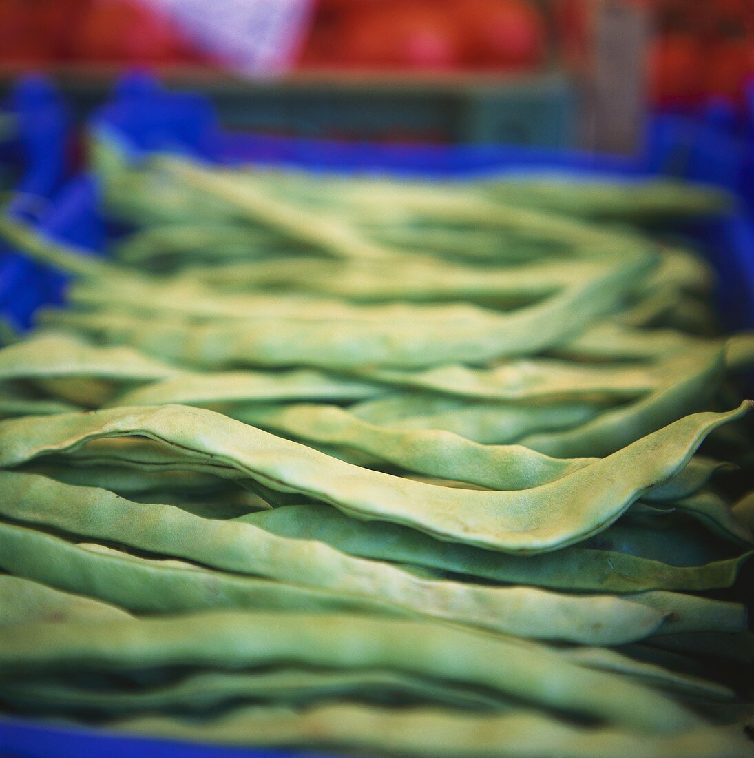 Green beans in a crate at the market