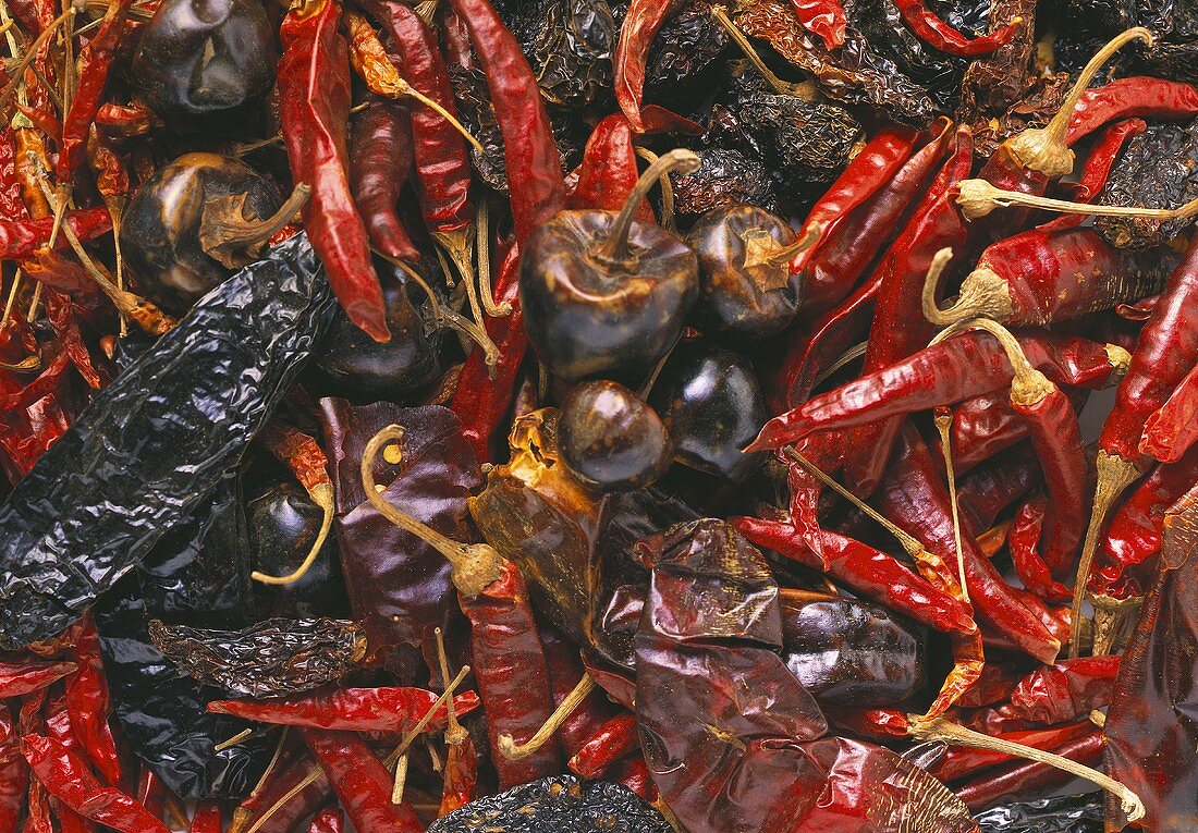 Various dried chillies (2, filling the picture)