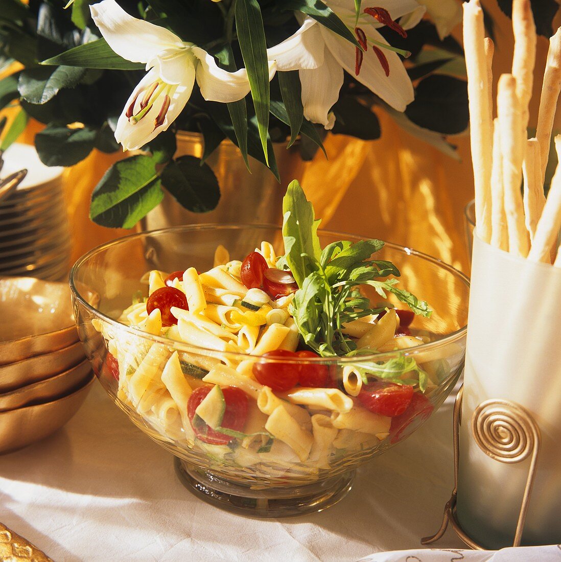 Pasta Salad and Grissini for a Buffet