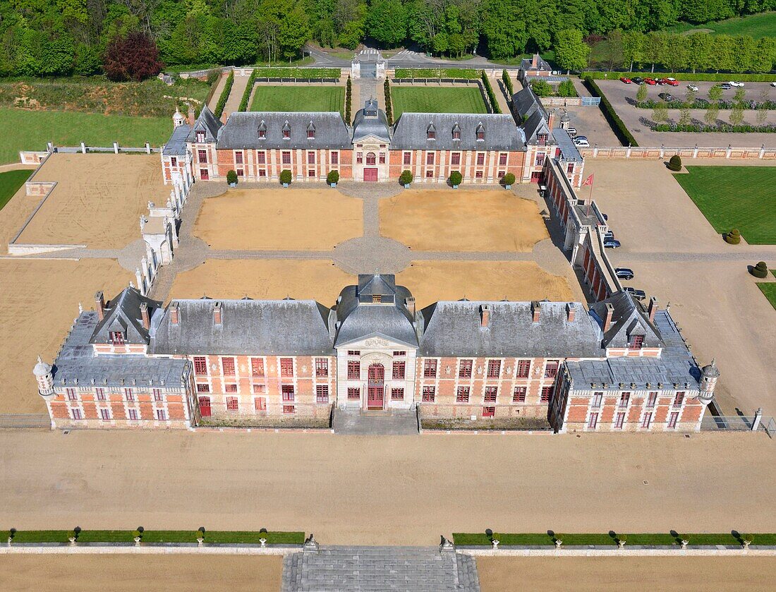 France, Eure, Le Neubourg, castle of the Champ de Bataille, the castle of the XVIIth century renovated by the decorator Jacques Garcia, gardens are certified remarkable Garden (aerial view)