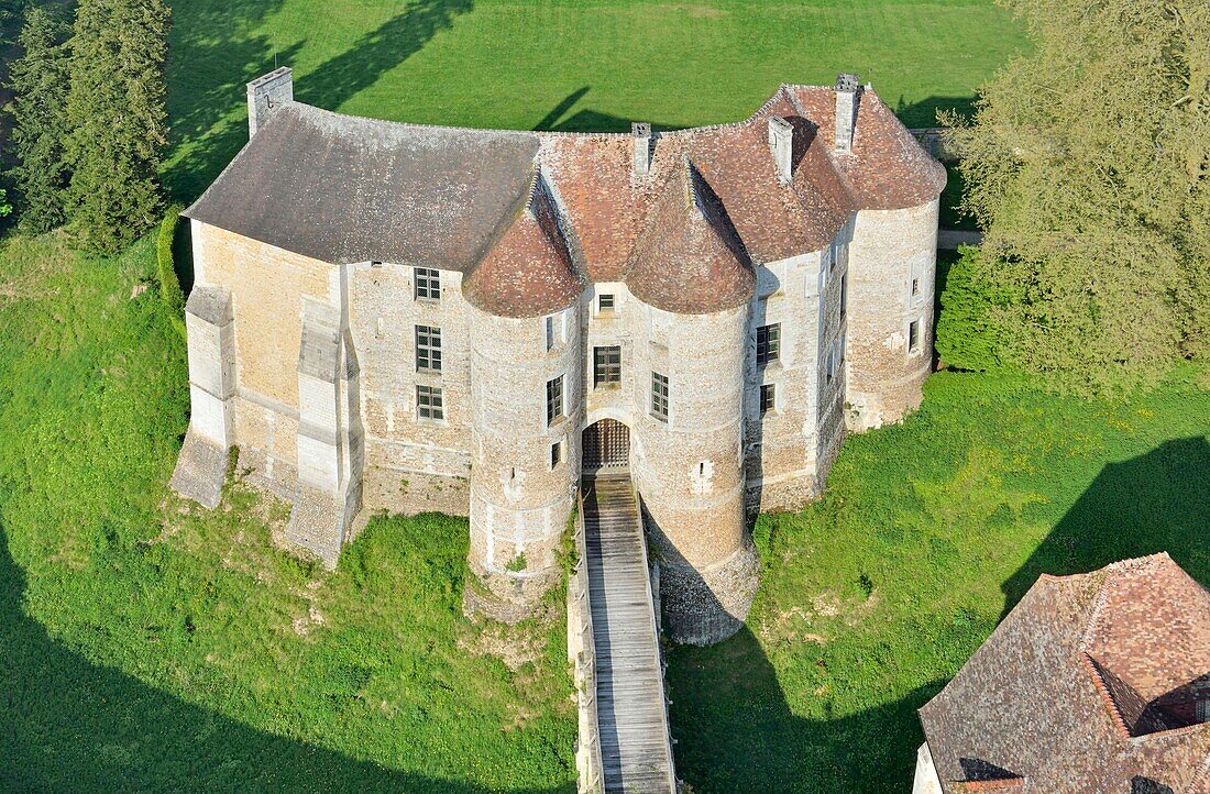 France, Eure, Chateau d'Harcourt, the 12th century fortress (aerial view)
