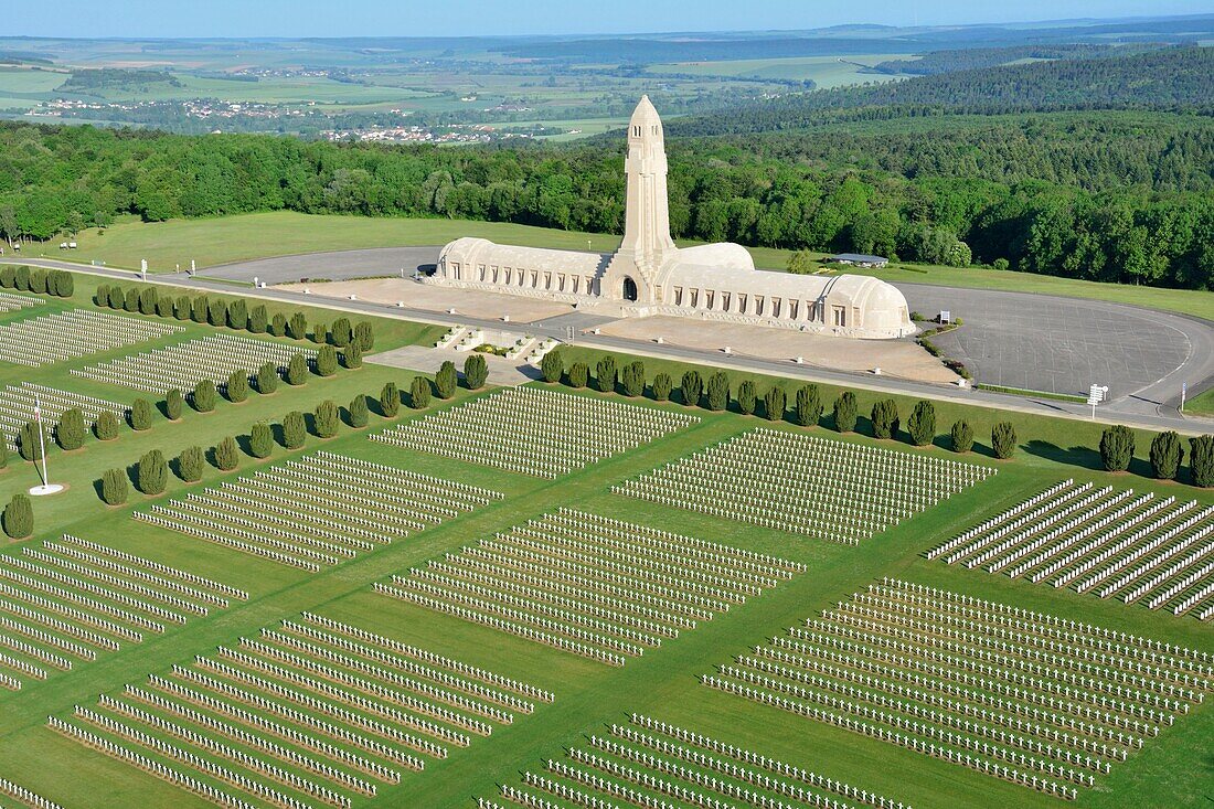 France, Meuse, Douaumont, the national necropolis and the ossuary (aerial view)