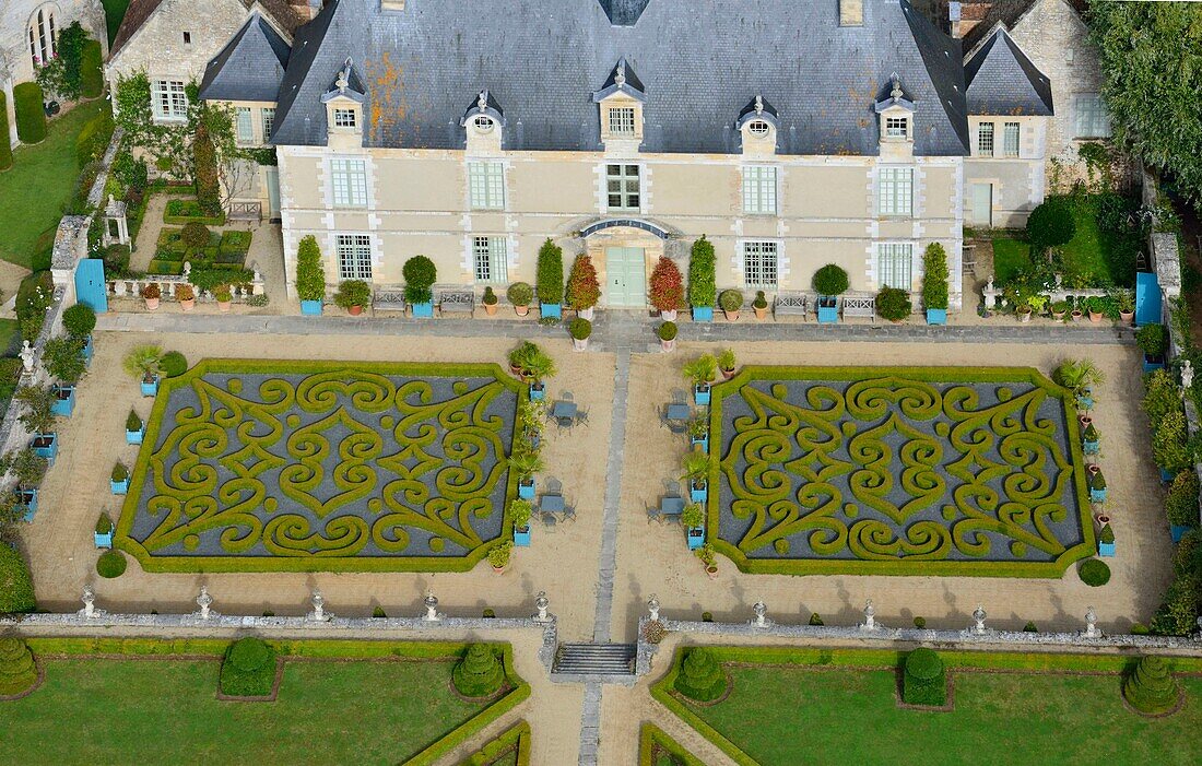 France, Calvados, Saint Gabriel Brecy, the castle and the gardens of Brecy (aerial view)