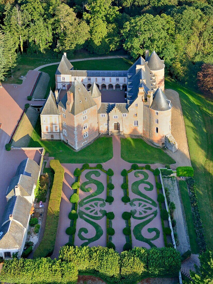 France, Cher, Berry, Chateau de Blancafort, the Jacques Coeur road (aerial view)