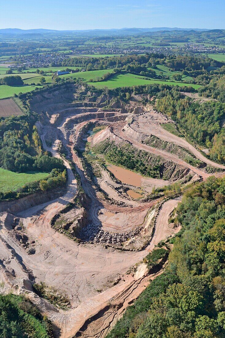 France, Saone et Loire, Etang sur Arroux, quarry (aerial view)