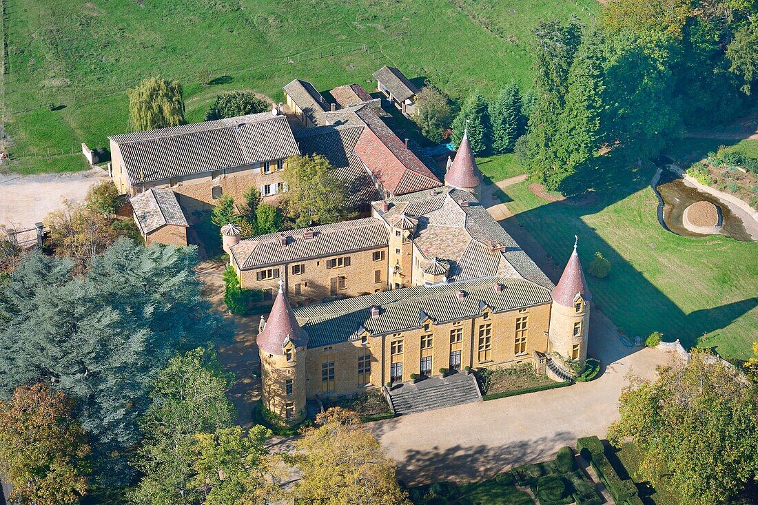 France, Rhone, Cogny, Manor (aerial view)