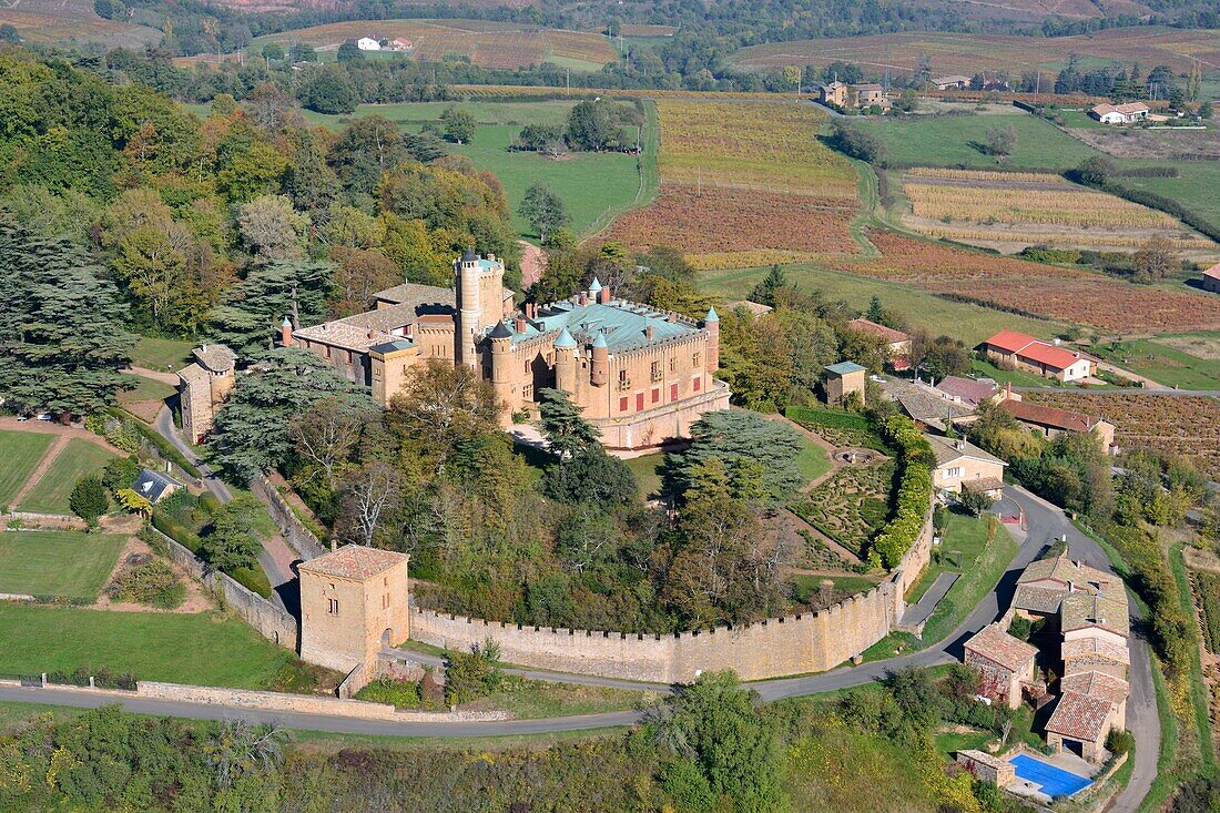 Frankreich, Rhone, Region Beaujolais, das Weinschloss Montmelas Saint Sorlin (Luftaufnahme)