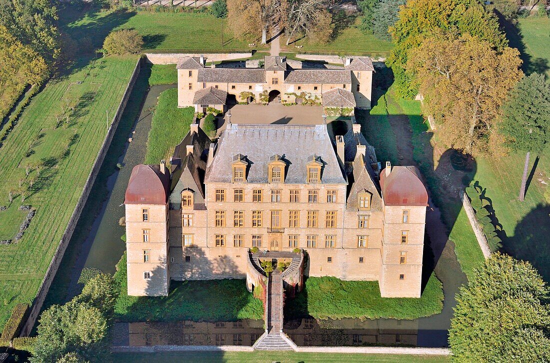 Frankreich, Ain, Fareins, die Burg von Flecheres (Luftaufnahme)