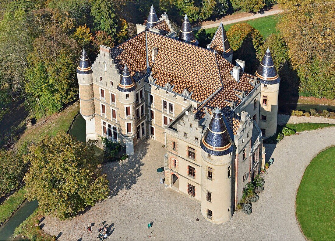 France, Isere, Chabons, the castle of Pupetieres built by Viollet le Duc (aerial view)