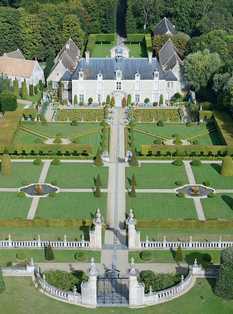 Frankreich, Calvados, Saint Gabriel Brecy, das Schloss und die Gärten von Brecy (Luftaufnahme)