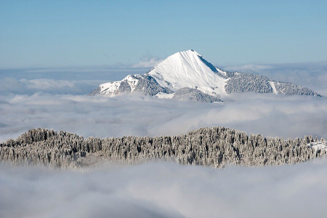 France, Haute Savoie, Massif of Chablais, Samoens, Grand Massif, Saix plateau looking west and the Mole mountain