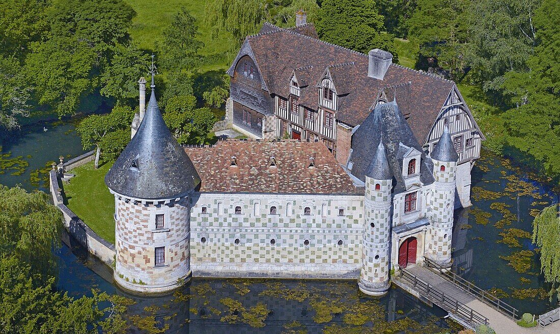 France, Calvados, the castle of Saint Germain de Livet (aerial view)