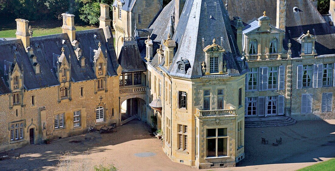 France, Nievre, La Fermete, Castle of Prye (aerial view)