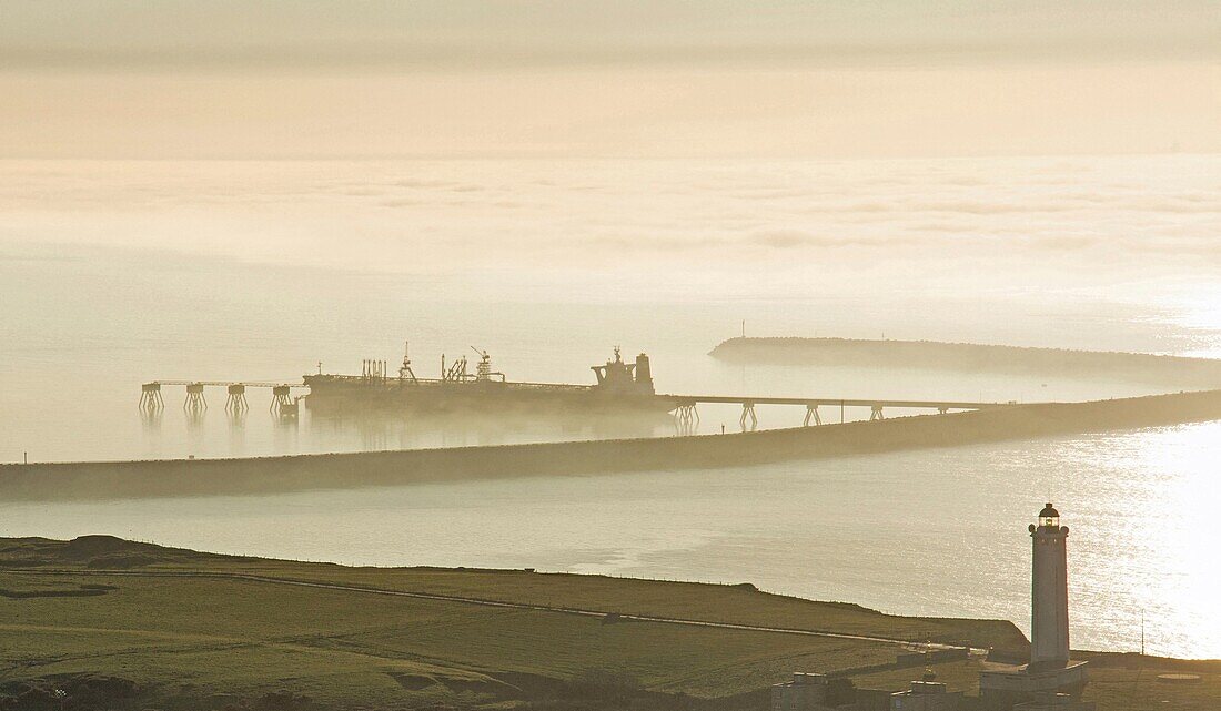 France, Seine Maritime, Havre Antifer, Cote d'albatre, seaside landscape, view of the LNG carrier harbour (aerial view)