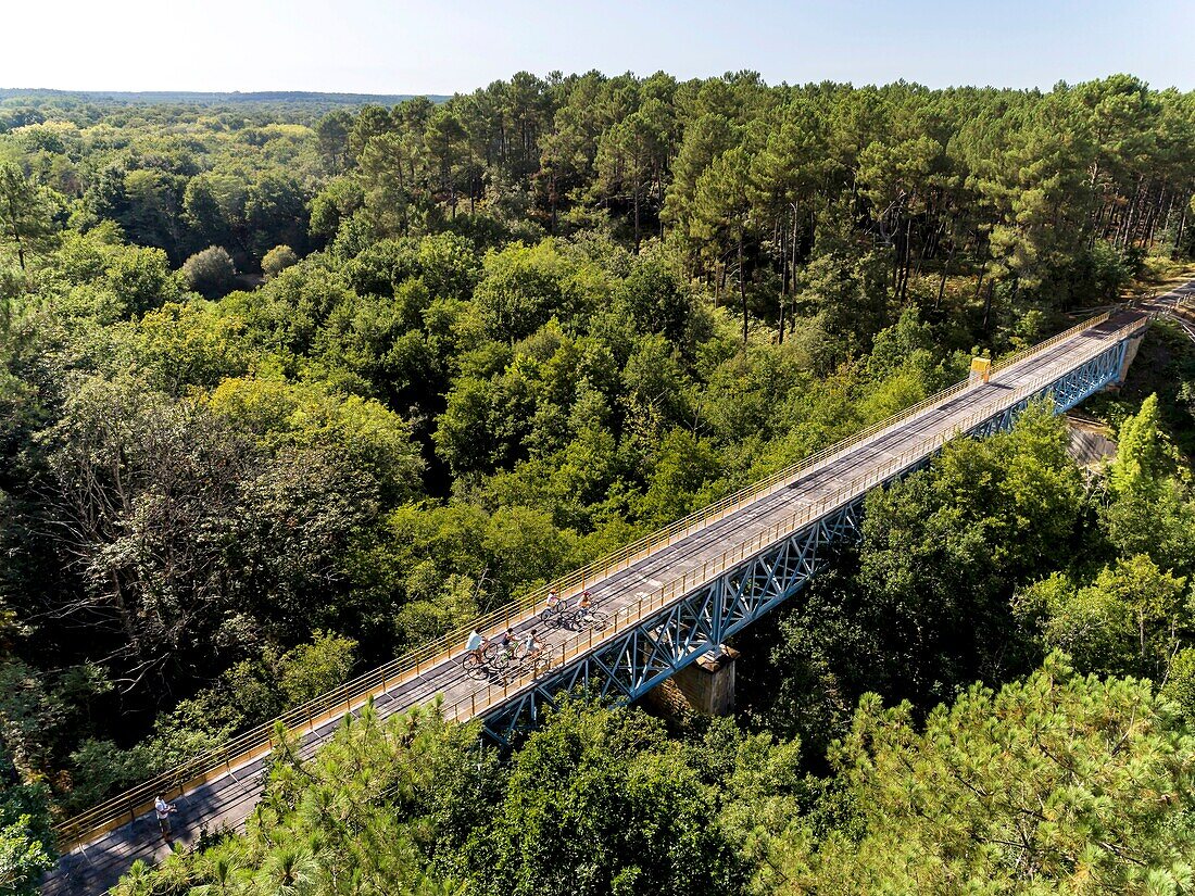 France, Gironde, Val de L'Eyre, Parc Naturel Régional des Landes de Gascogne, cycle tourism, viaduct of Graoux