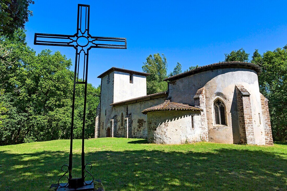 Frankreich, Gironde, Val de L'Eyre, Parc Naturel Régional des Landes de Gascogne, Lugos, denkmalgeschützte Kirche von Old Lugo oder Old Lugos aus dem elften Jahrhundert