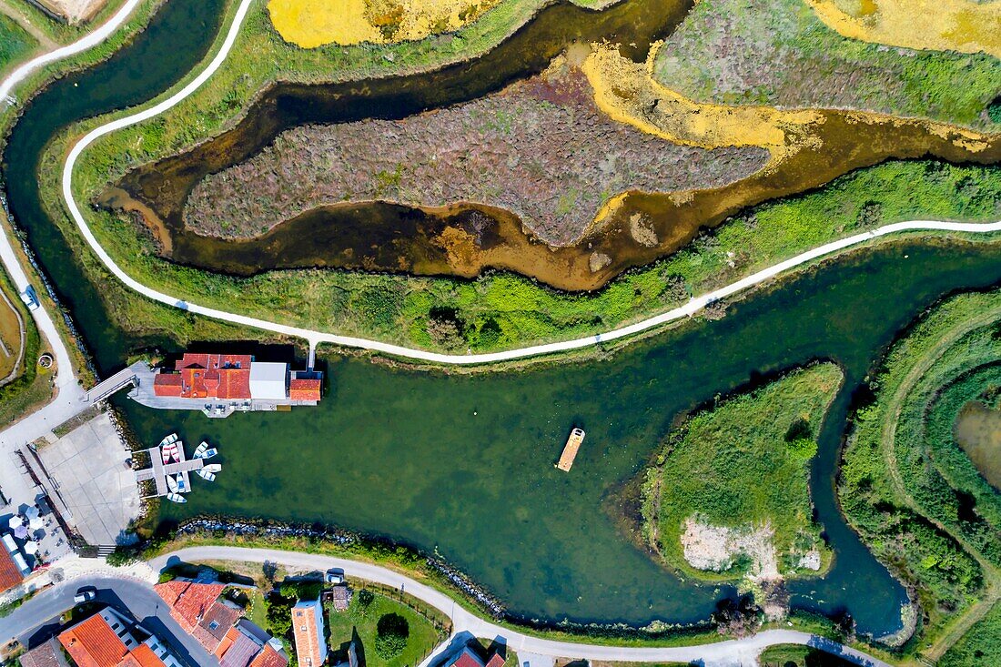 France, Charente-Maritime, Oleron island, Port of Salines, Grand Village (aerial view)